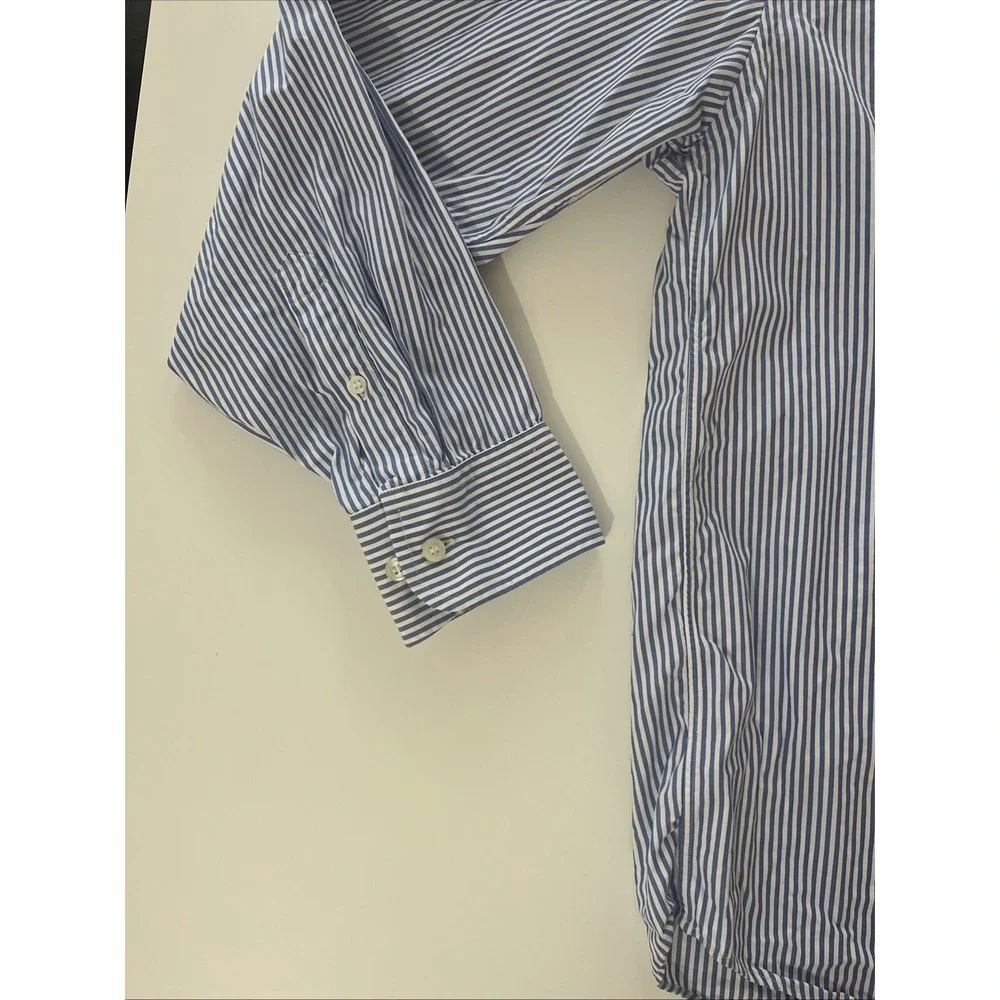 J.Crew Size XL (17-17/12) Men's Dress Shirt 80's‎ 2-Ply 100% Cotton Blue Stripe